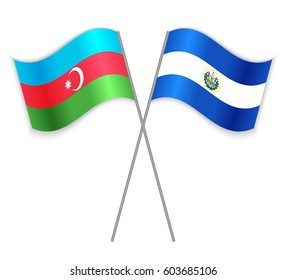 Azerbaijani and Salvadoran crossed flags. Azerbaijan combined with El Salvador isolated on white. Language learning, international business or travel concept.
