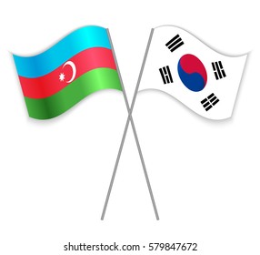 Azerbaijani and South Korean crossed flags. Azerbaijan combined with South Korea isolated on white. Language learning, international business or travel concept.