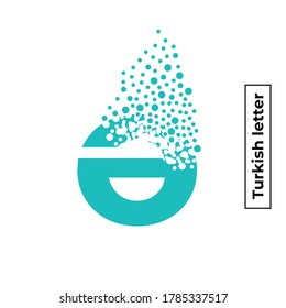 Azerbaijani or Turkish letter dispersing into a cloud of bubbles.