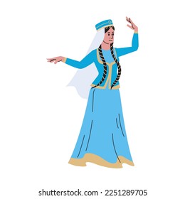 Mujer azerbaiyana en ilustración vectorial tradicional. Celebración de la fiesta de Novruz. Diseño de estilo plano. Gráficos coloridos