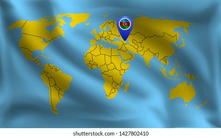 Azerbaijan's location mark on the world map, Azerbaijan flag, vector illustration