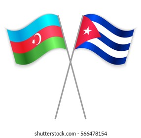 Azeri and Cuban crossed flags. Azerbaijan combined with Cuba isolated on white. Language learning, international business or travel concept.