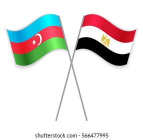 Azeri and Egyptian crossed flags. Azerbaijan combined with Egypt isolated on white. Language learning, international business or travel concept.