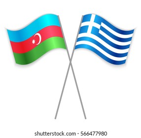 Azeri and Greek crossed flags. Azerbaijan combined with Greece isolated on white. Language learning, international business or travel concept.
