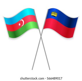 Azeri and Liechtenstein crossed flags. Azerbaijan combined with Liechtenstein isolated on white. Language learning, international business or travel concept.