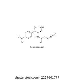 Azidamfenicol flat skeletal molecular structure Amphenicol antibiotic drug used in treatment. Vector illustration.