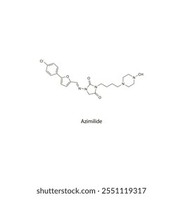Fármaco antiarrítmico clase III de estructura molecular esquelética plana de azimilida utilizado en el tratamiento de la arritmia supraventricular. Diagrama científico de la Ilustración vectorial.