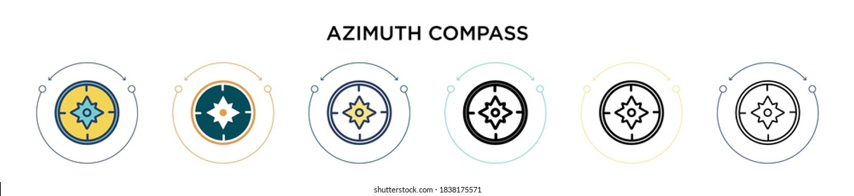 Azimuth compass icon in filled, thin line, outline and stroke style. Vector illustration of two colored and black azimuth compass vector icons designs can be used for mobile, ui, web