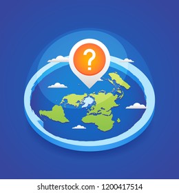 Azimuthal projection flat land 3d icon with question mark. Vector Illustration.