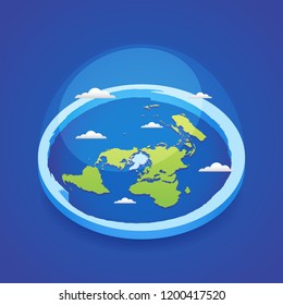 Azimuthal projection flat land 3d icon. Vector Illustration.