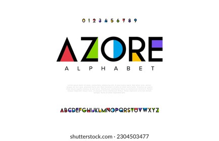 Azore abstract digital technology logo font alphabet. Minimal modern urban fonts for logo, brand etc. Typography typeface uppercase lowercase and number. vector illustration