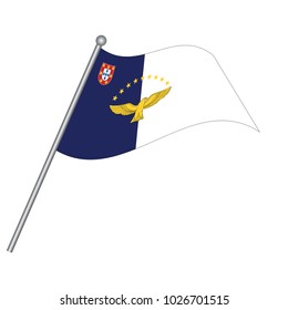 Azores Flag with Metal Pole. Vector illustration.