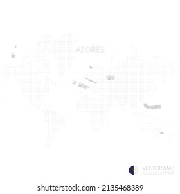 Mapa gris azores aislado en fondo blanco con línea de malla abstracta y escalas puntuales. Ilustración vectorial eps 10