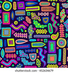 Aztec abstract doodles pattern. Zentangle ornament background. Abstract ethnic elements. Unusual fabric design. Trendy sketch texture.