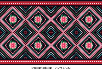 Aztec African Indian Indonesian pink floral color sarong, carpet, curtains, and cross-stitch colorful geometric traditional ethnic pattern Ikat seamless pattern abstract design