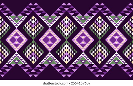 Aztec American geometric pattern in purple green cream Aztec design with symmetrical motifs Aztec style perfect for fabric textile wallpaper vector artwork digital print fashion