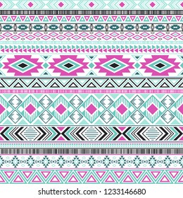 Aztec american indian pattern tribal ethnic motifs geometric seamless background. Unusual native american tribal motifs textile print ethnic traditional design. Mexican folk fashion.