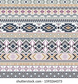 Aztec american indian pattern tribal ethnic motifs geometric seamless background. Doodle native american tribal motifs clothing fabric ethnic traditional design. Mayan clothes pattern design.