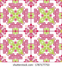 Aztec american indian seamless pattern vector design. Geometric embroidery background. Bohemian decor ornament. Folk peruvian repeating rapport. Cloth print seamless pattern.