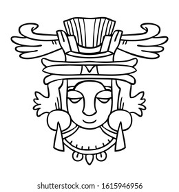 Aztec ancient warrior sculpture mask. Mexican traditional historical character. Vector illustration