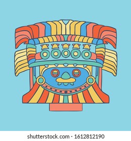 Aztec ancient warrior sculpture. Mexican traditional historical character. Vector illustration