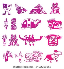 Animales aztecas y cosas antiguas icono Paquete