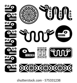 Aztec animals, Mayan snake, ancient Mexican design set 