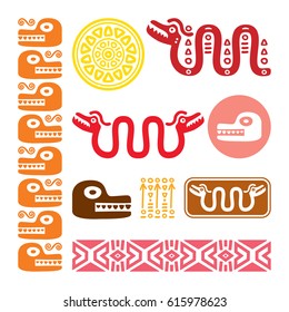 Aztec animals, Mayan snake, ancient Mexican design set 