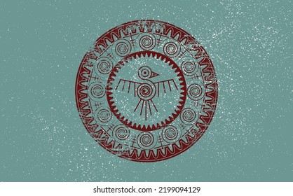 Aztec Bird round frame sign isolated ancient religion symbol. Vector Maya fantastic animal retro icon. American culture totem, tribal ethnic mascot. Mexico history pattern, indian or peruvian bird