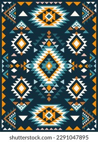 Aztec blue motif tribal ethnic design. Navajo decoration symbol, boho geometric template. Ethnic ornament. 