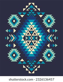 Diseño étnico tribal azteca con motivos azules. Símbolo de decoración navajo, plantilla geométrica del tatuaje boho. Ornamento étnico. 