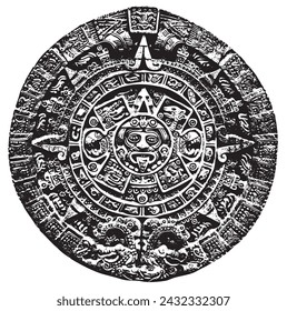 El calendario azteca conocido como la Piedra del Sol, un símbolo de México. Este es un trazado de mi propia foto de una reproducción moderna precisa.