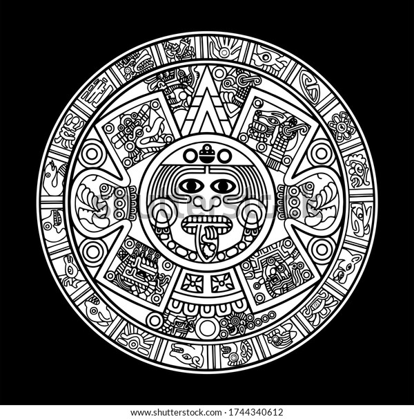 Aztec calendar vector black and white