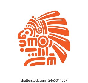 Aztec chief totem, Mayan tribal chieftain or emperor head vector symbol. Ancient Mexican, Aztec and Maya or Inca totem of tribe chieftain in ritual headdress of Mesoamerican historic culture symbol