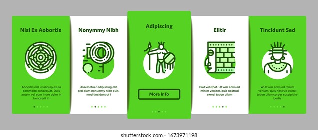 Aztec Civilization Onboarding Mobile App Page Screen Vector. Aztec Antique Pyramid And Gold, Bird And Animal, Cozcacuauhtli And Mystic Totem Color Contour Illustrations