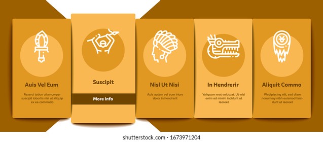 Aztec Civilization Onboarding Mobile App Page Screen Vector. Aztec Antique Pyramid And Gold, Bird And Animal, Cozcacuauhtli And Mystic Totem Color Contour Illustrations