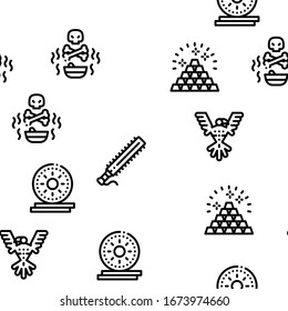 Aztec Civilization Seamless Pattern Vector Thin Line. Illustrations