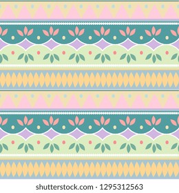 Aztec colorful seamless pattern with ethnic tribal motif bohemian asian stripes hand drawn handmade design for fashion textile vector illustration ready for print.