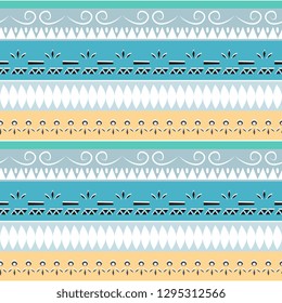 Aztec colorful seamless pattern with ethnic tribal motif bohemian asian stripes hand drawn handmade design for fashion textile vector illustration ready for print.
