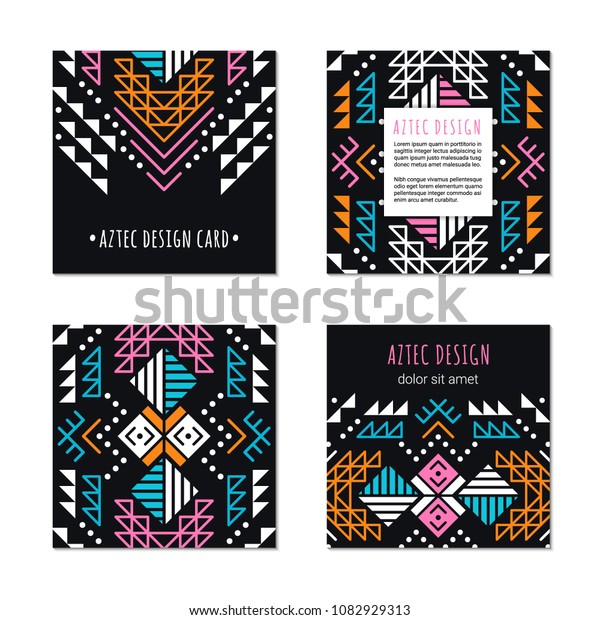 Aztec\
colorful square ornamental card template. American indian leaflet\
design. Tribal decorative pattern. Ethnic ornate background.\
Vintage style flyer. EPS 10 vector brochure set.\
