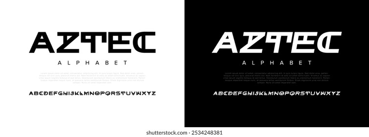 Aztec creative modern geometric urban alphabet font. Digital abstract futuristic, game, techno, robot, music, logo, sport, minimal technology typography. Simple numeric vector illustration