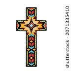 Aztec cross. Cross with tribal geometric print. Ethnic design cross.