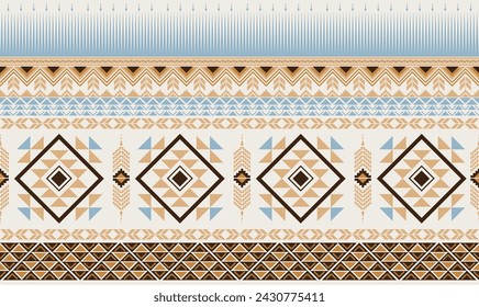 Aztec design square shape continued to big pattern.Flower pattern.Geometric shape.Brown pattern.Blue pattern.Seamless.Square shape.Illustration.Vector.Design for Clothes.Carpet.Printing. Knitting.Line