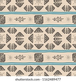 Aztec diamond pattern with bohemian hand drawn. Textile print and cultural fashion vector.