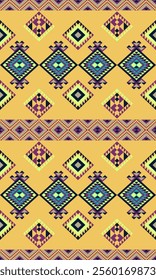 Aztec diamond pattern in colorful yellow hues. Aztec Tribal American pattern inspired for scarf kerchief shirt fabric tablecloth pillow carpet rug phones cases clothing textile fabric print design.