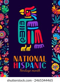 Aztec eagle bird totem for national Hispanic heritage month, vector holiday banner. Latin America ethnic ornament background for traditional Hispanic heritage month of art, culture and tradition