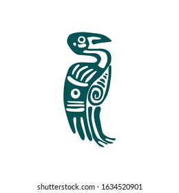 Aztec eagle isolated Xochiquetzal or Ichpochtli mayan goddess symbol isolated ancient icon. Vector tattoo design of retro bird with tribal ornate pattern, indigenous civilization sign, tribal monster