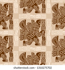 Aztec Eagle Warrior Tribal Ancient Design Seamless Pattern