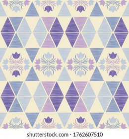 Aztec elements with decorative flowers. Design with manual hatching.  Geometry. Seamless pattern. Textile. Ethnic boho ornament. Vector illustration for web design or print.