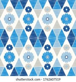Aztec elements with decorative flowers. Design with manual hatching.  Geometry. Seamless pattern. Textile. Ethnic boho ornament. Vector illustration for web design or print.